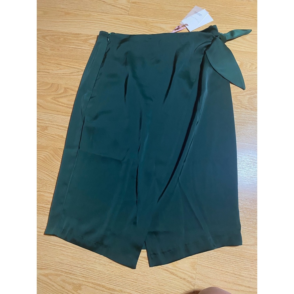 Alex Marie Green Satin Wrap Midi Skirt with Side Tie Size 6 NWT